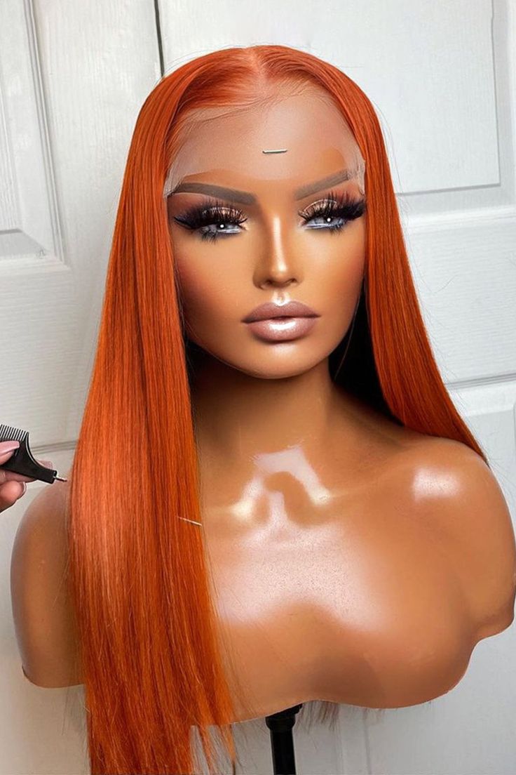 efdc7d98e2eaa04b81dce87da1254fdb.jpg 350 Orange Straight 13x4 Transparent Lace Frontal Wig — 180% Density - Image 1