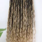 1B/27 Crochet Boho Box Braids with Human Hair Curls - Image 3